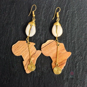 African Cowrie Shell Earrings/Kenyan Brass Earrings/ African Wooden Earrings/ African Jewellery/African Ethnic Jewellery for Women