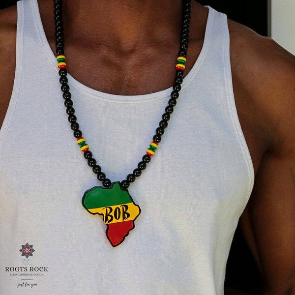 Collier pendentif continent africain/ Collier africain/ Collier Rasta jamaïcain/ Bijoux faits à la main/ Collier pour hommes/ Collier de perles Rasta