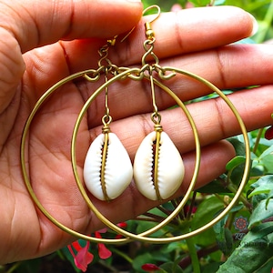 African Cowrie Shell Earrings/Kenyan Brass Earrings/ African Earrings/ African Jewellery/African Ethnic Jewellery for Women