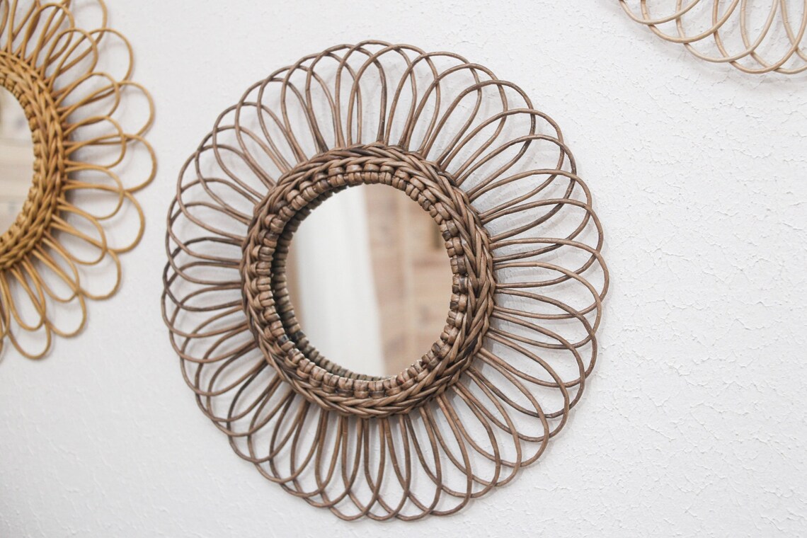 Small rattan wall mirror for home decor / round mirror wall Etsy