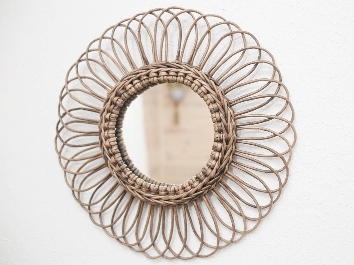 Small rattan wall mirror for home decor / round mirror wall Etsy