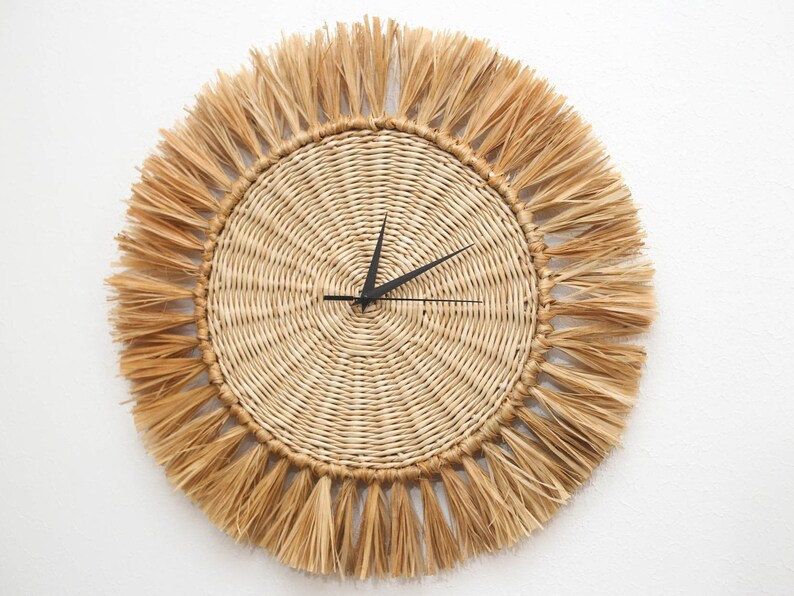Boho rattan decor / Wicker farmhouse wall clock for wall decor Etsy