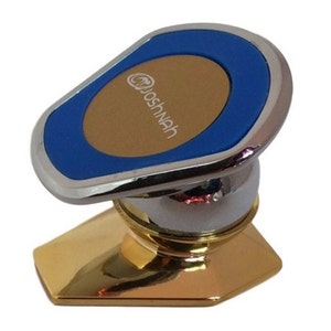 May include: A gold and silver magnetic phone holder with a blue circle on top. The circle has the word "Joshnah" written on it.