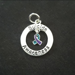Suicide Awareness Prevention Floating Ribbon Charm Pendant Jewelry Necklace Bracelet Bookmark Keychain Suicide Prevention Purple Teal Silver