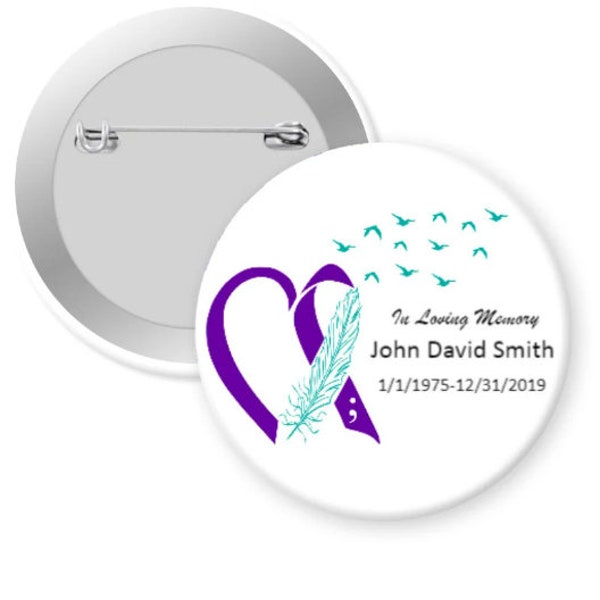 In Loving Memory Customizable Suicide Awareness Ribbon Heart Survivor Funeral Memorial Button Pin Magnet Mirror Keychain Bottle Opener