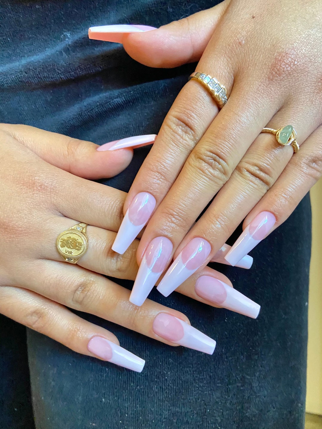 Pink French Tip Press on Nails - Etsy