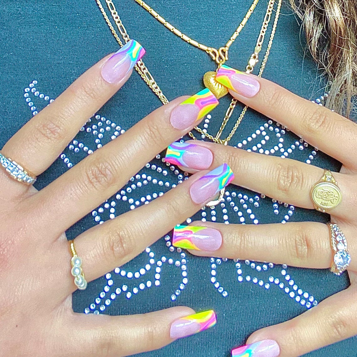 Colorful Swirl French Tip Press on Nails | Etsy