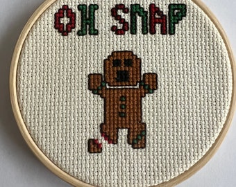 Oh Snap Gingerbread Man Stitched Ornament / Sign Home Decor
