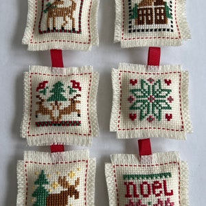 Christmas Pillow Cross Stitched Ornaments