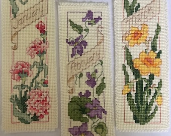Months of the Year Flower Stitched Bookmark