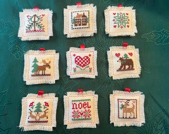Christmas Pillow Cross Stitched Ornaments