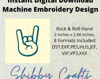 Rock and Roll Handschild, Maschinenstickerei Design