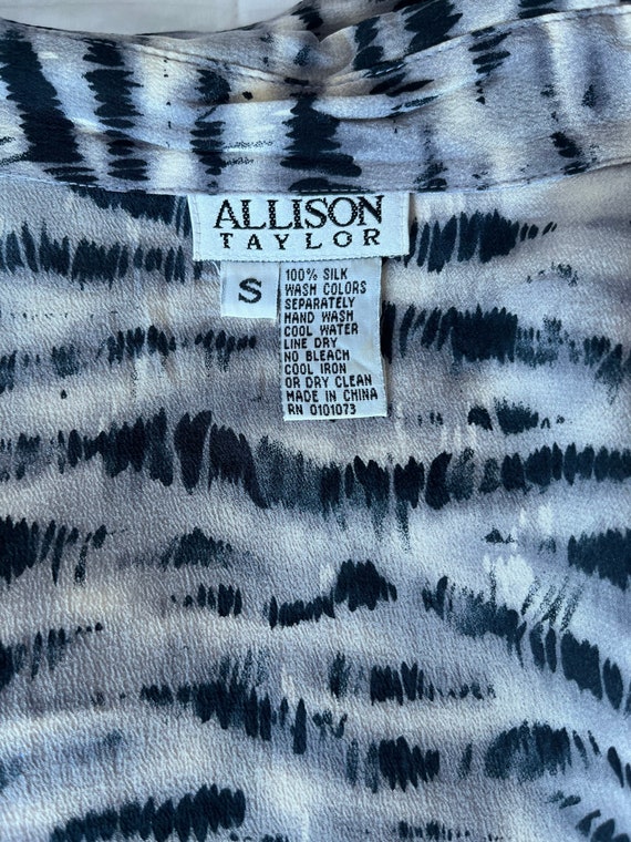 Vintage Allison Taylor Zebra print blouse 100% si… - image 7