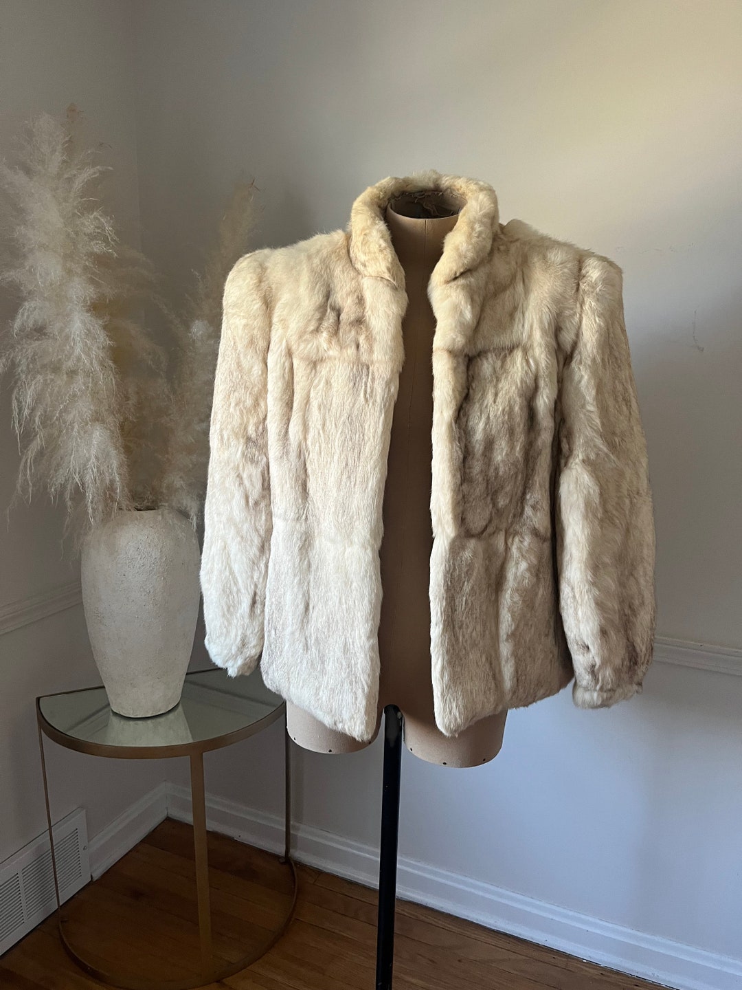 Vintage Neutral Colored Rabbit Fur Coat With Pockets Womens Etsy