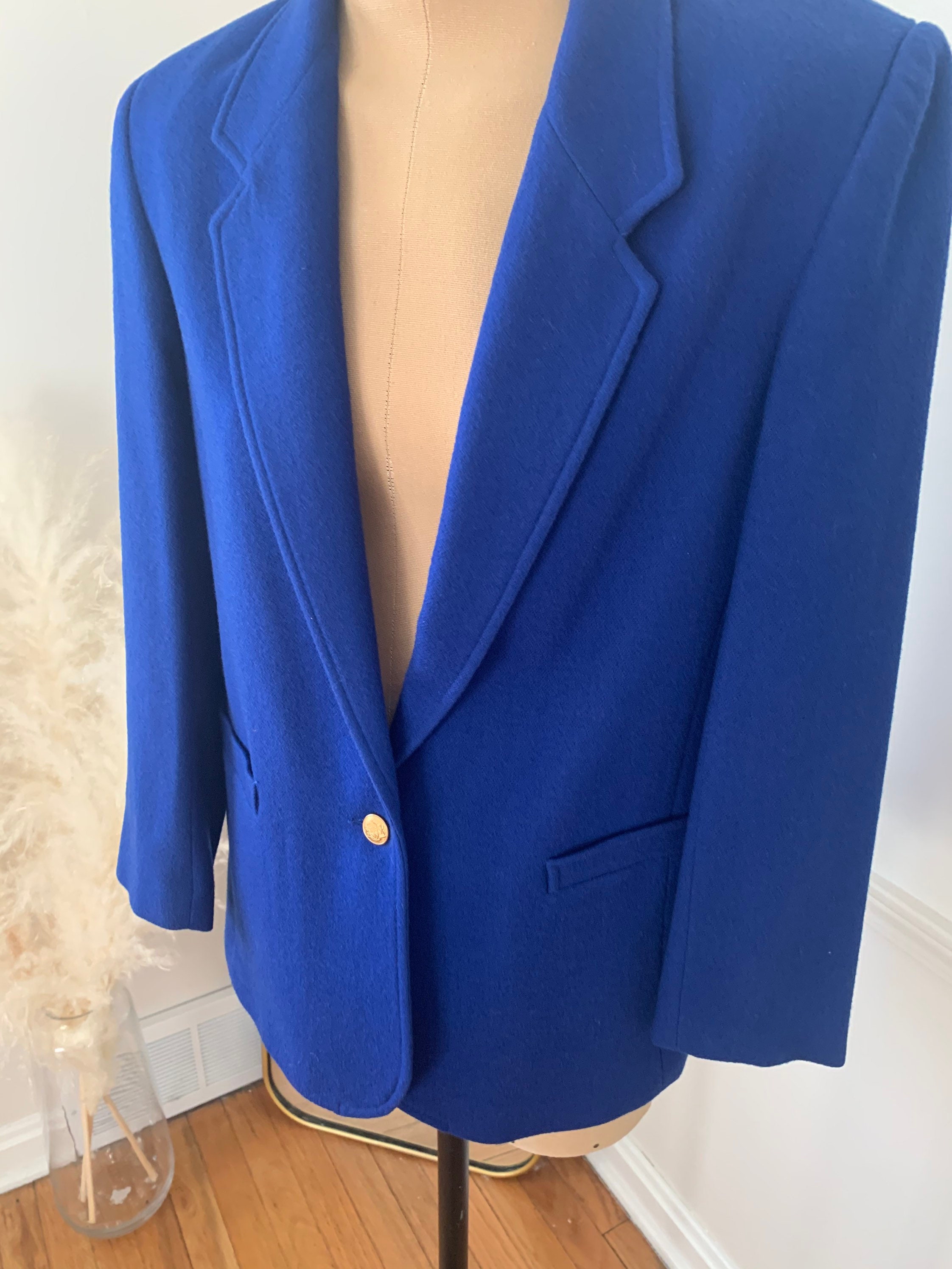 Womens Cobalt blue vintage blazer with gold buttons 100 Etsy