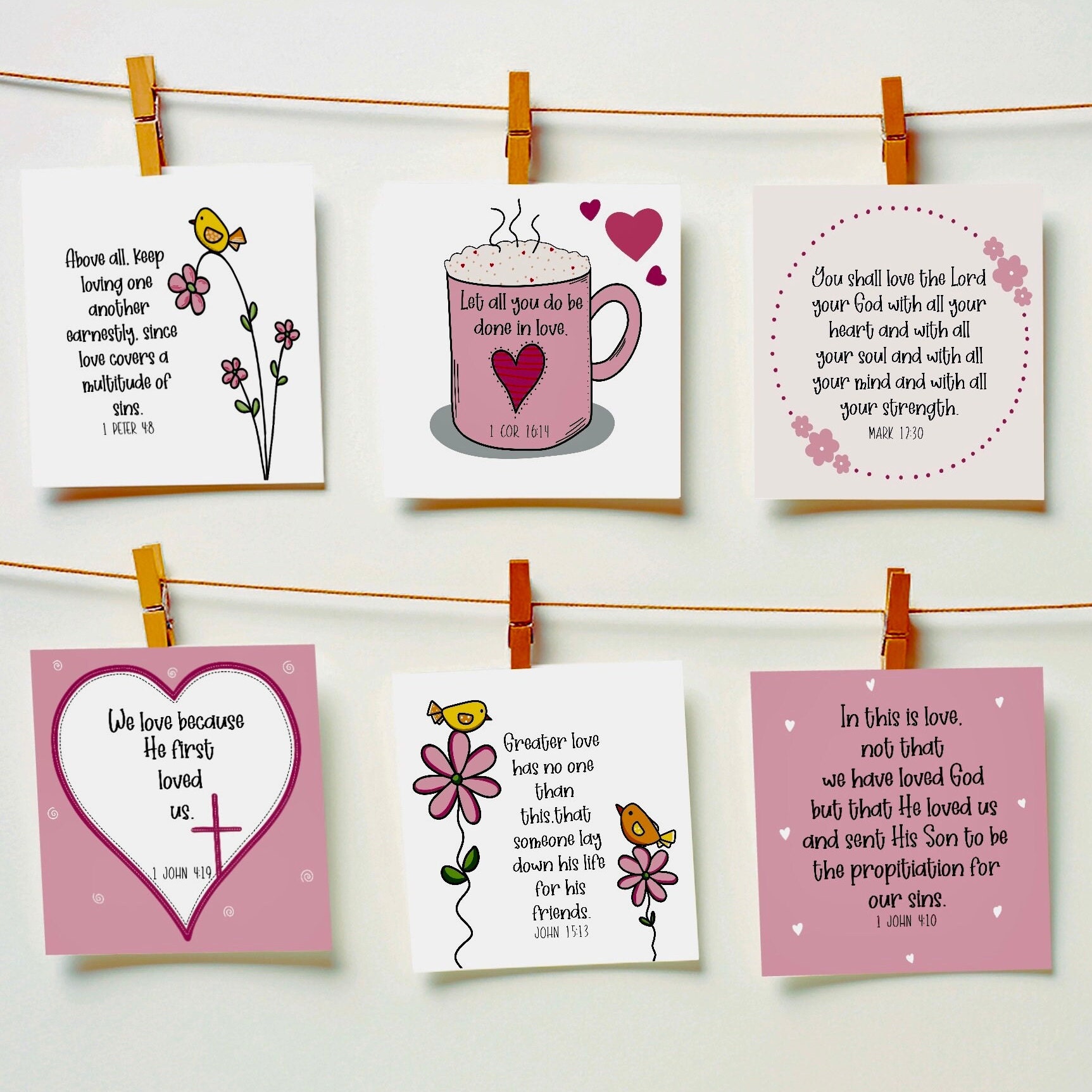 Valentine's Bible Verse Printable Cards, Scripture Cards on Love, God's ...