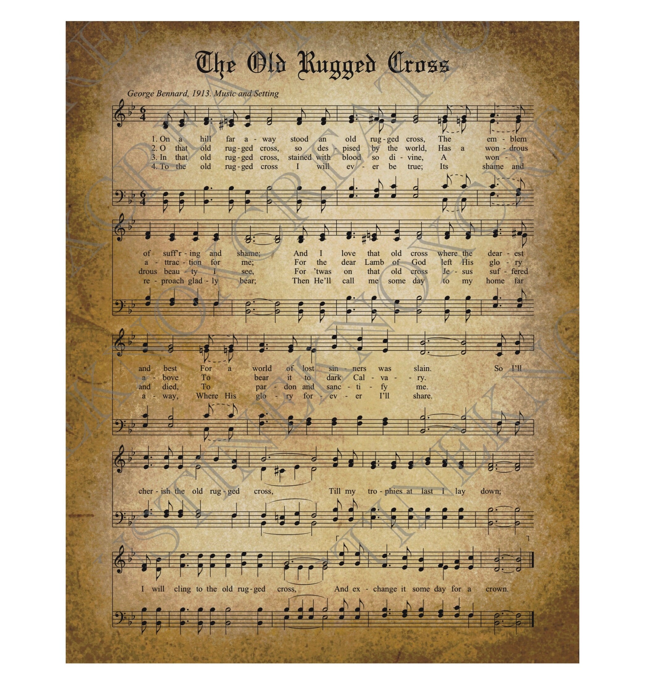 The Old Rugged Cross Vintage Style Printable | Hymn Wall Art, Christian ...