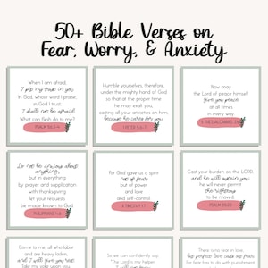 54 tarjetas con versículos bíblicos, versículos para memorizar, versículos de estudio bíblico sobre el miedo, la preocupación y la ansiedad, versículos de meditación cristiana, diario bíblico
