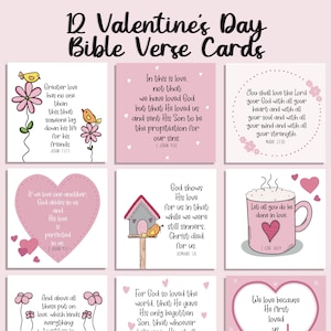 Valentijnskaarten met bijbelteksten! Gods liefde geheugenverzen, schrift afdrukbaar met harten, vogels en bloemen, toevoegen aan lunchbox of cadeau