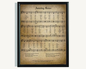 Amazing Grace Vintage Printable | Hymn Wall Art, Christian Decor, Vintage Sheet Music, Craft Paper