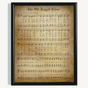 The Old Rugged Cross Vintage Style Printable | Hymn Wall Art, Christian Decor, Vintage Sheet Music, Craft Paper