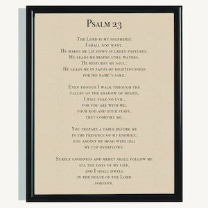 Psalm 23 Scripture Wall Art, Psalm 23 Decor, Wall Art, Scripture Hanging, Bible Art, Scripture Printable with Neutral Beige Background