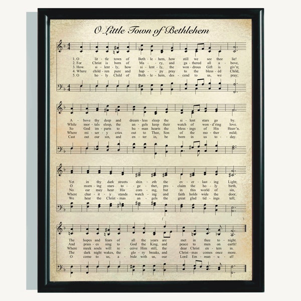 O Little Town of Bethlehem Traditional Christmas Hymn Printable | Hymn Wall Art, Christian Decor, Vintage Sheet Music, Craft Paper