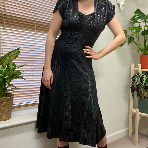 80's backless snakeskin midi dress