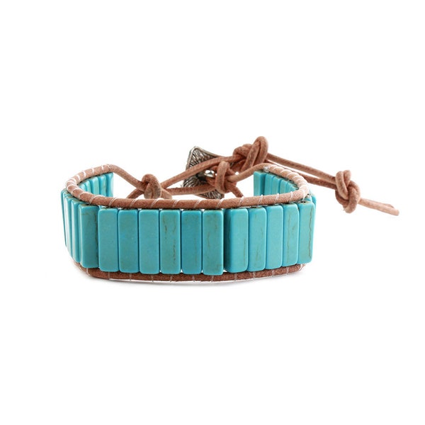 Türkises Armband für Damen und Herren handgemachtes Echtleder Geflochtenes Armband Perlen Boho Style Naturstein Yoga Verstellbares Armband