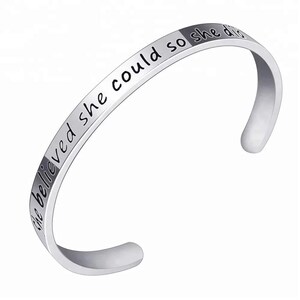 Plain stainless Steel Couples Cuff Open Bangle Engraved Bracelet Message&quot;She belived she could so she did&quot;