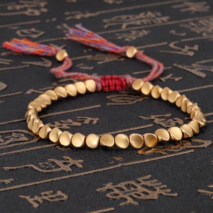 Pulsera de cuentas de cobre tibetano hecha a mano, pulsera de cuerda de la suerte para mujeres y hombres, pulseras de cuentas ajustables para vacaciones