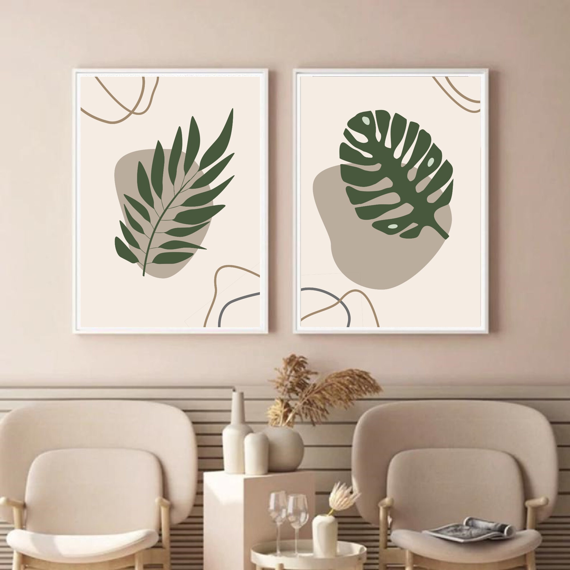 Boho Art Set Of 2 Prints Boho Wall Art Abstract Gallery Wall Etsy