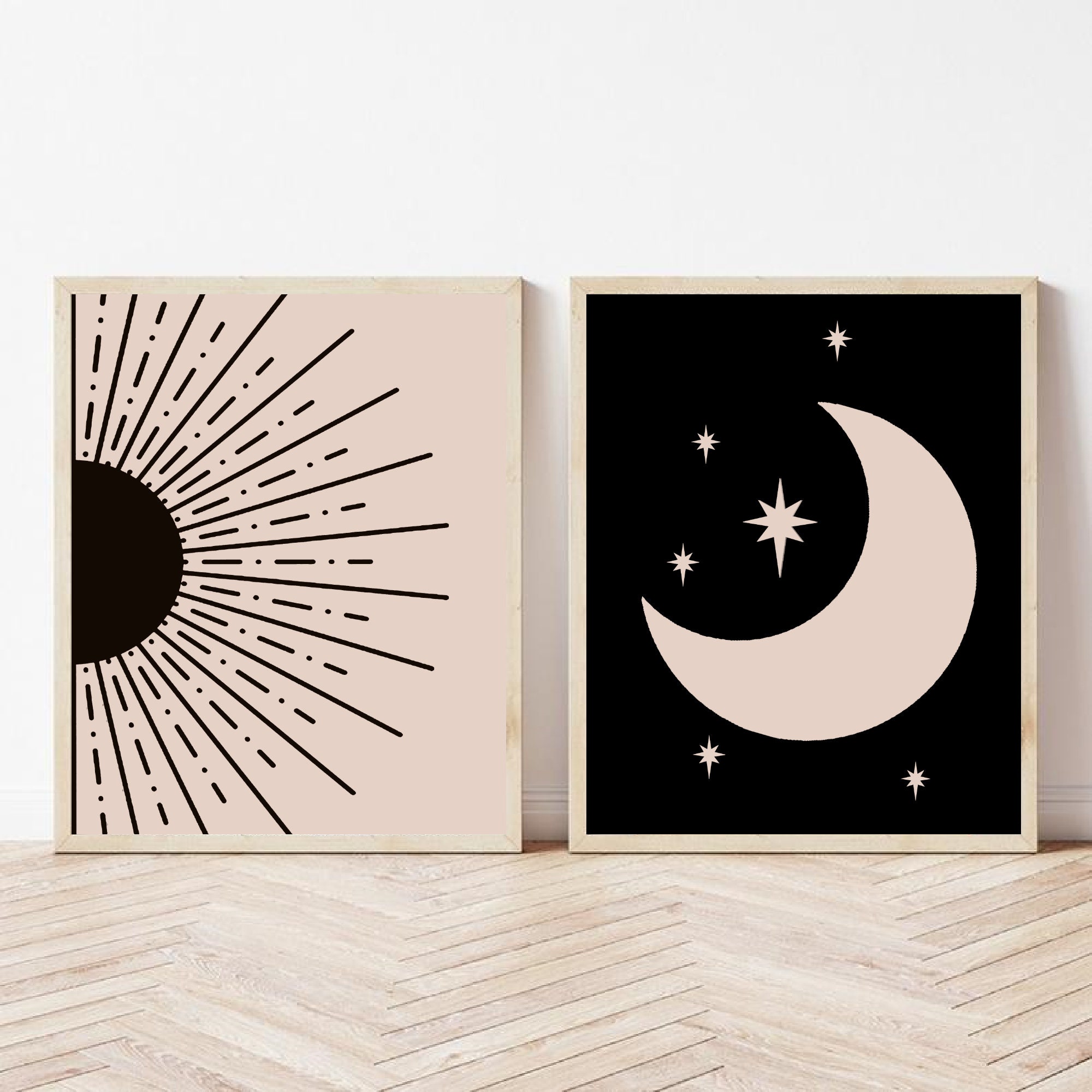 Sun and Moon Print Set of 2 Home Decor Black Sun and Moon Etsy Canada