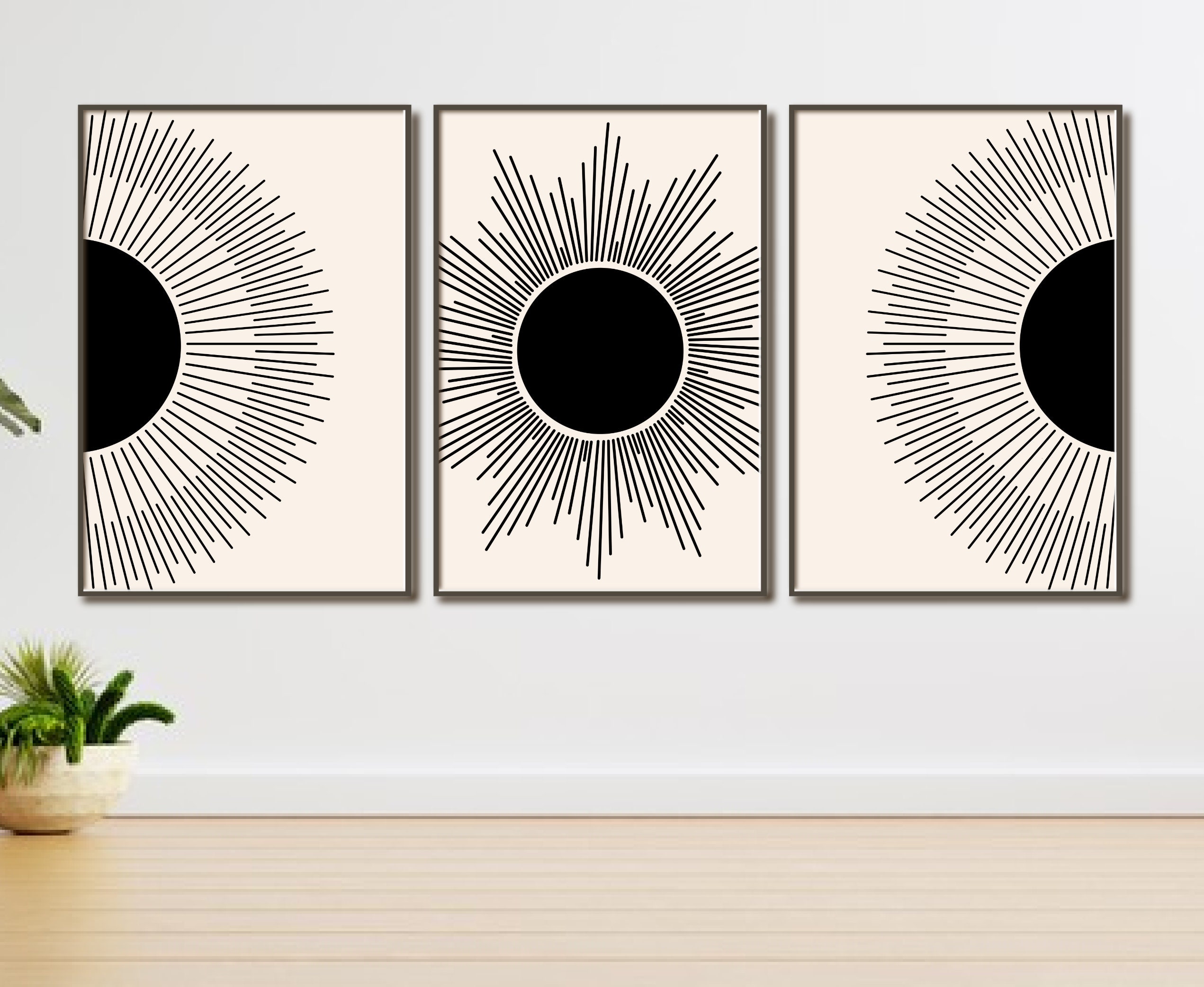Boho Black wall Art Set of 3 Prints Abstract Black Gallery | Etsy