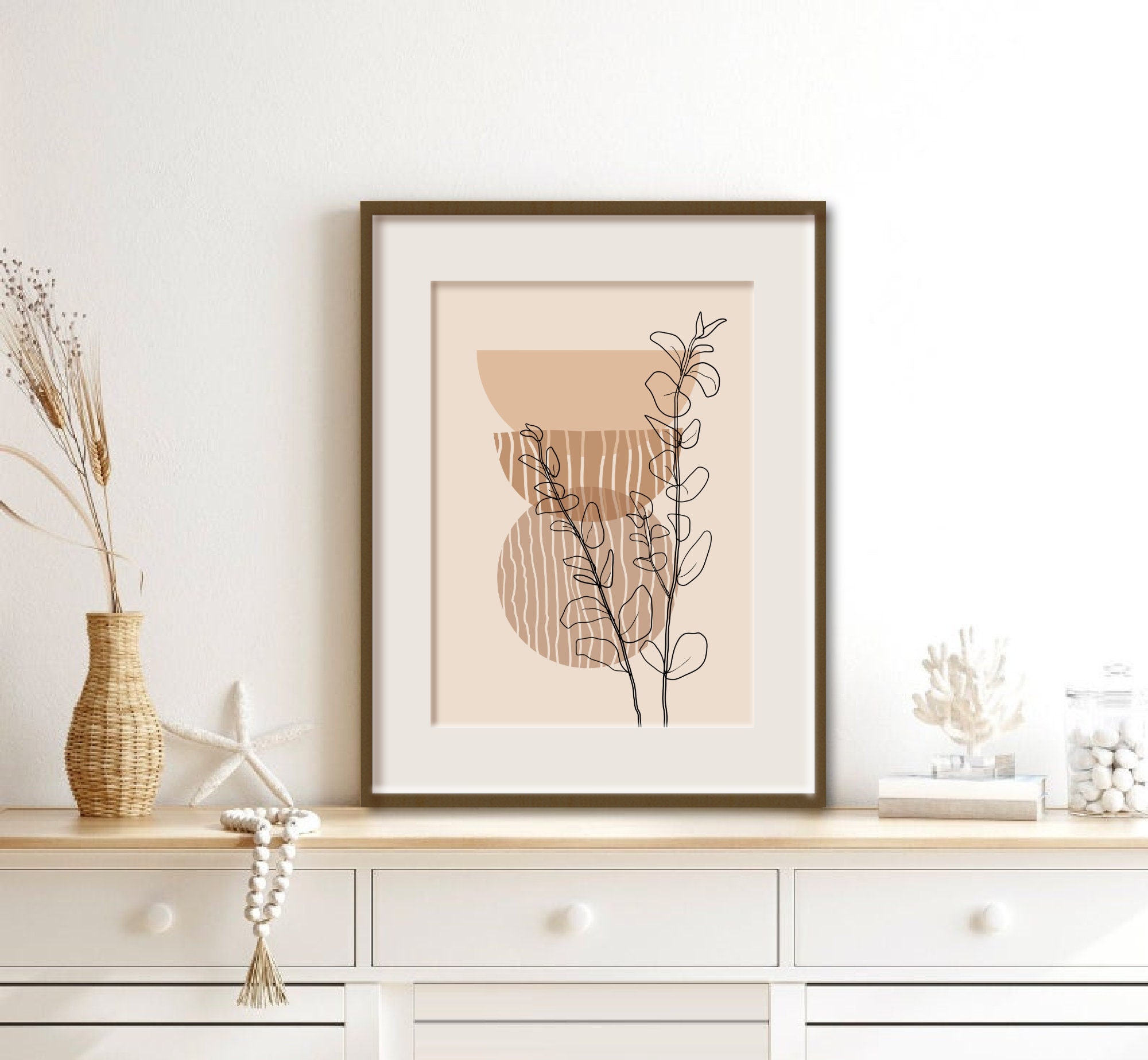 Beige Wall Art Set of 6 Prints Boho Wall Art Minimal Etsy