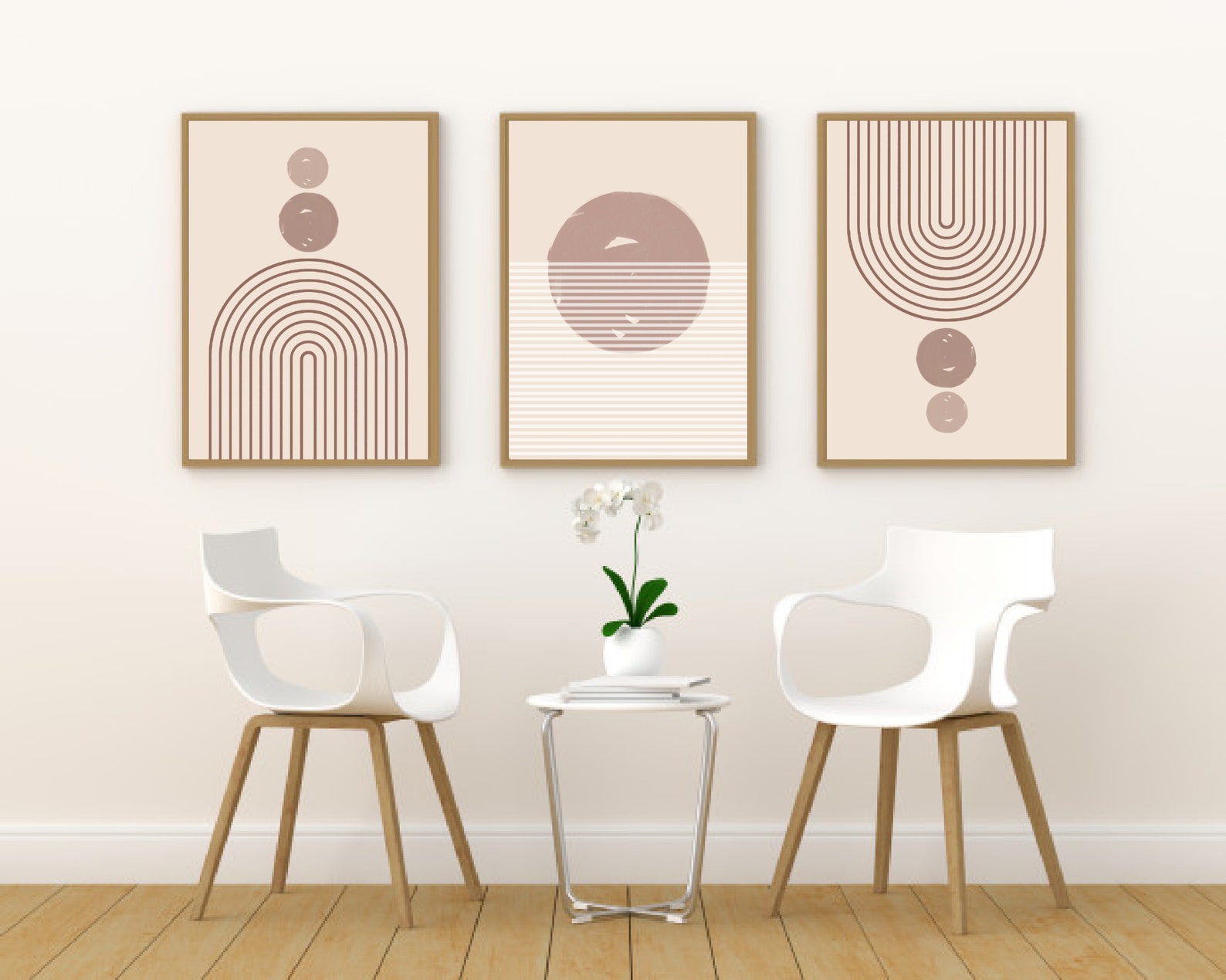 Boho Beige wall Art Set of 3 Prints Abstract Beige Gallery Etsy