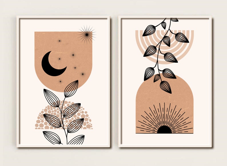 Boho Wall Art Set of 2 Prints Boho Wall Art Line Art Etsy