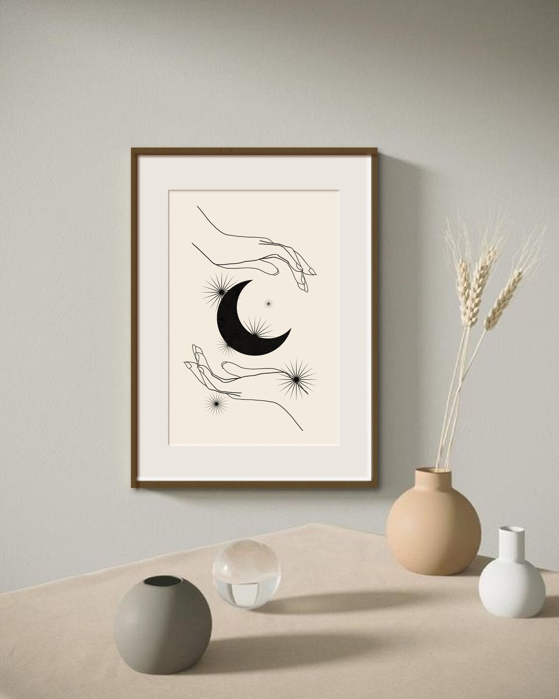 Moon Art Print Boho Poster Celestial Abstract Wall Art Etsy