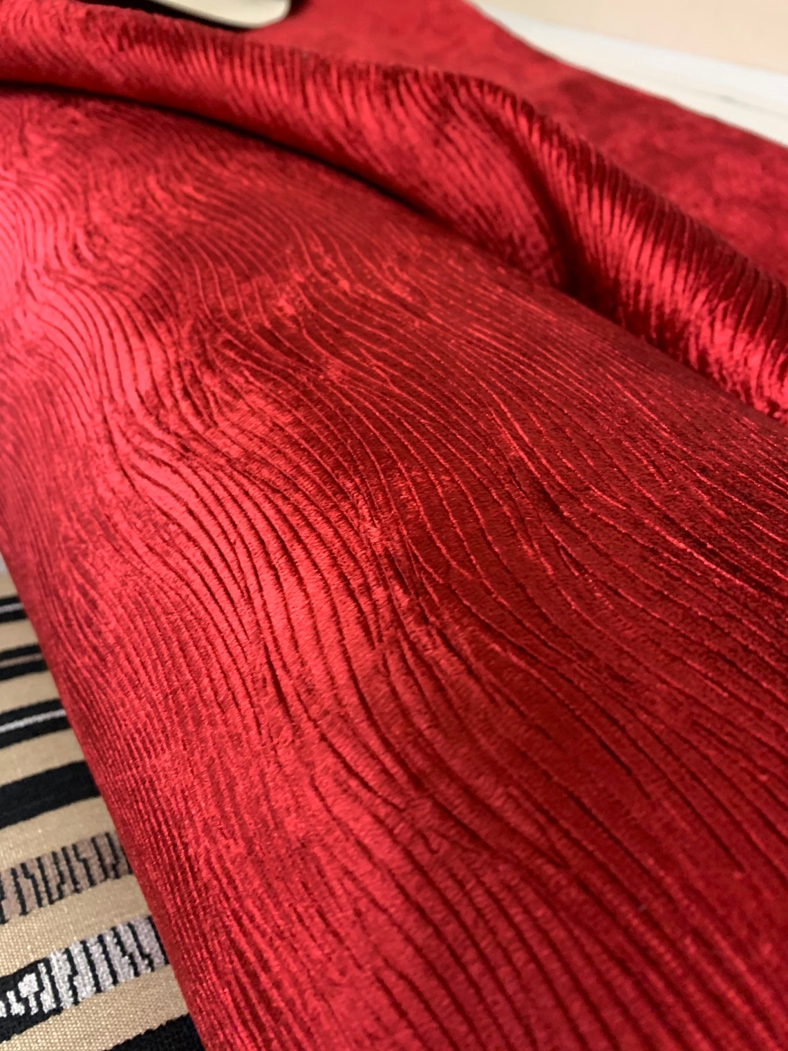 Designer Red Velvet Curtain Fabric Light Upholstery Wavy Etsy