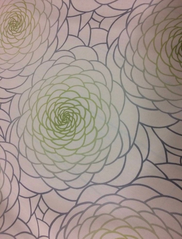 Silver Lime Green Floral Design Fabric 59 Wide Cotton Print Etsy