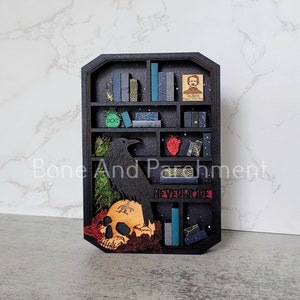Mini Bookshelf, Mini Library, Edgar Allan Poe Décor, Raven Skull Décor, Nevermore, Bookshelf Décor, Mini Books, Gift For Book Lover, Macabre