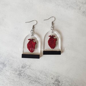 Anatomical Heart Earrings, Wood Dangle Earrings, Gothic Jewelry, Red Heart, Heart In A Jar, Alternative Earrings, Statement Earrings