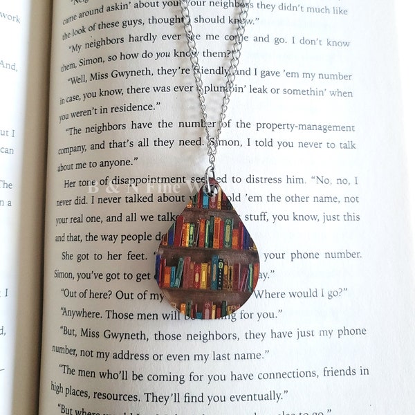 Book Necklace, Bookshelf Necklace, Bookish Jewelry, Book Pendant, Mini Book Necklace, Gift For Book Lovers, Gift For Her, Librarian Gift