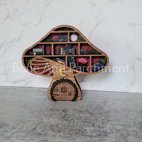Mini Bookshelf, Mushroom Miniature, Mushroom Decor, Mini Books, Cottagecore Art, Bookshelf Decor, Gift For Book Lovers, Gift For Teacher