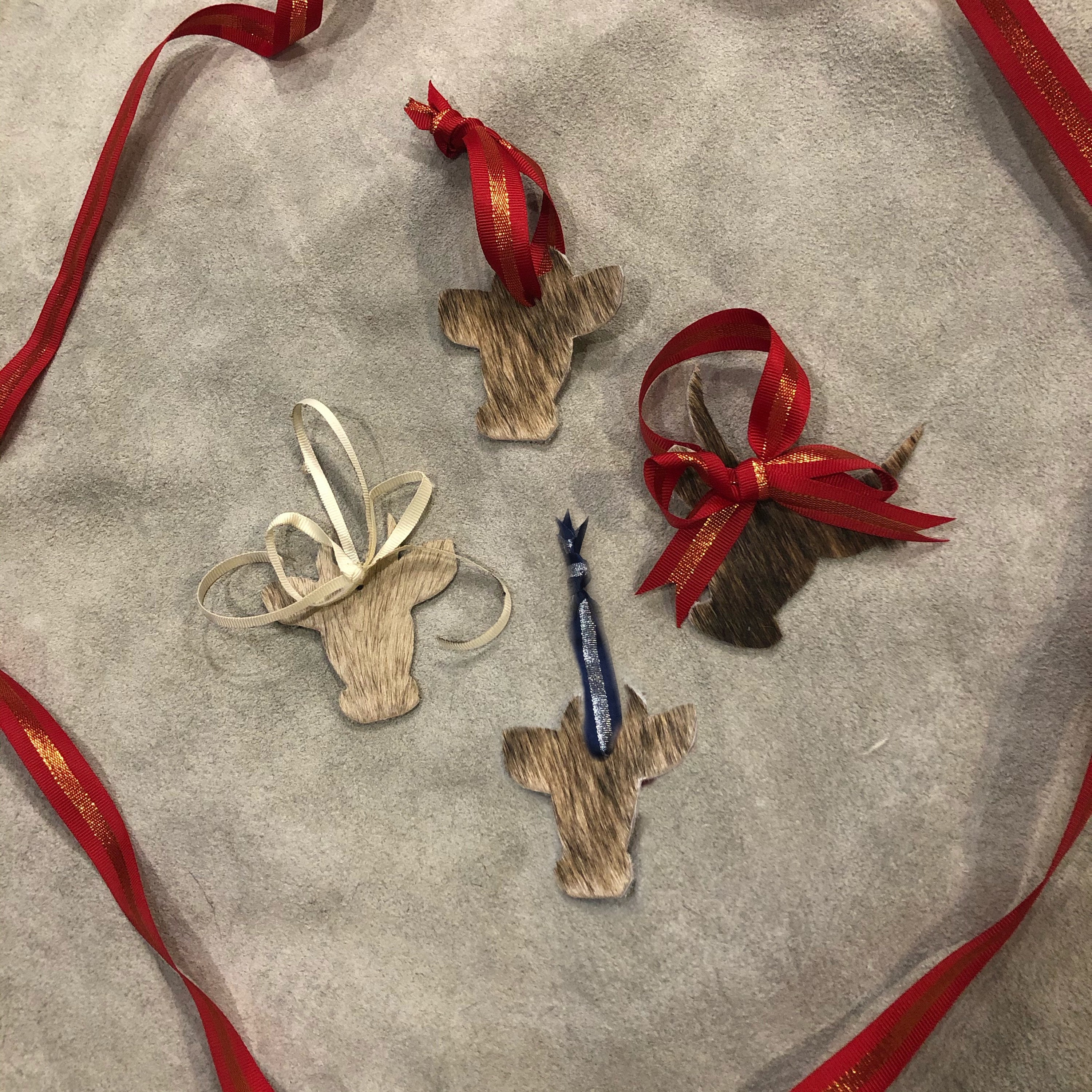 Set of 4 Cowhide Christmas Ornaments Etsy