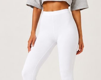 Cotton Leggings, XS-XXL, Stretch Pants, Elastic Waist, Lounge Tights, Casual Leggings, Soft Cotton, Women Bottoms