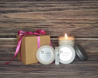 Spa Day Gift Set | 100% Soy Candle | Luxurious Foaming Scrub & Body Butter | Lip Balm | Pampering Gift Box {Made in Manistee, MI}