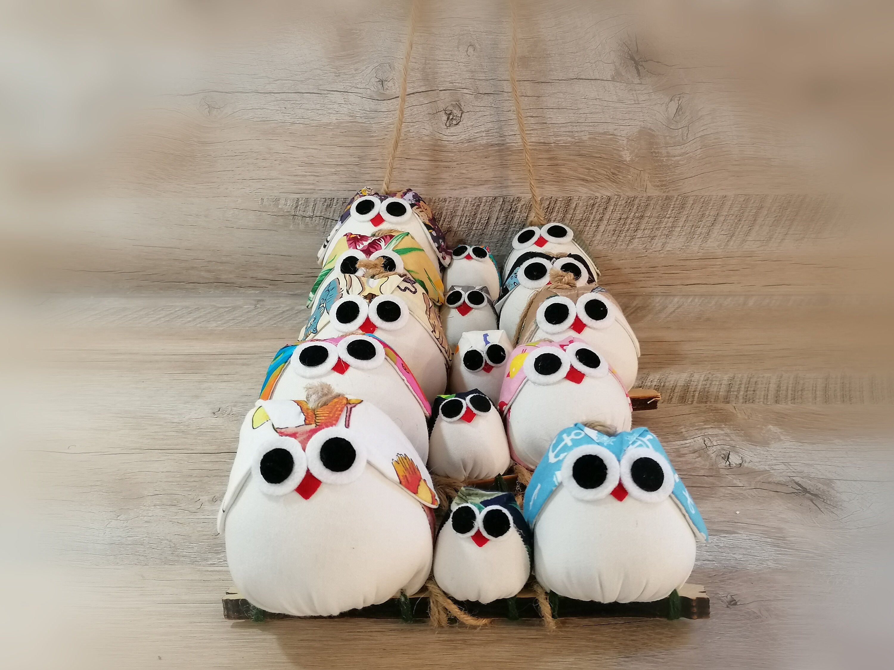 Famille de 3 Hiboux Personnalisés Faits à La Main