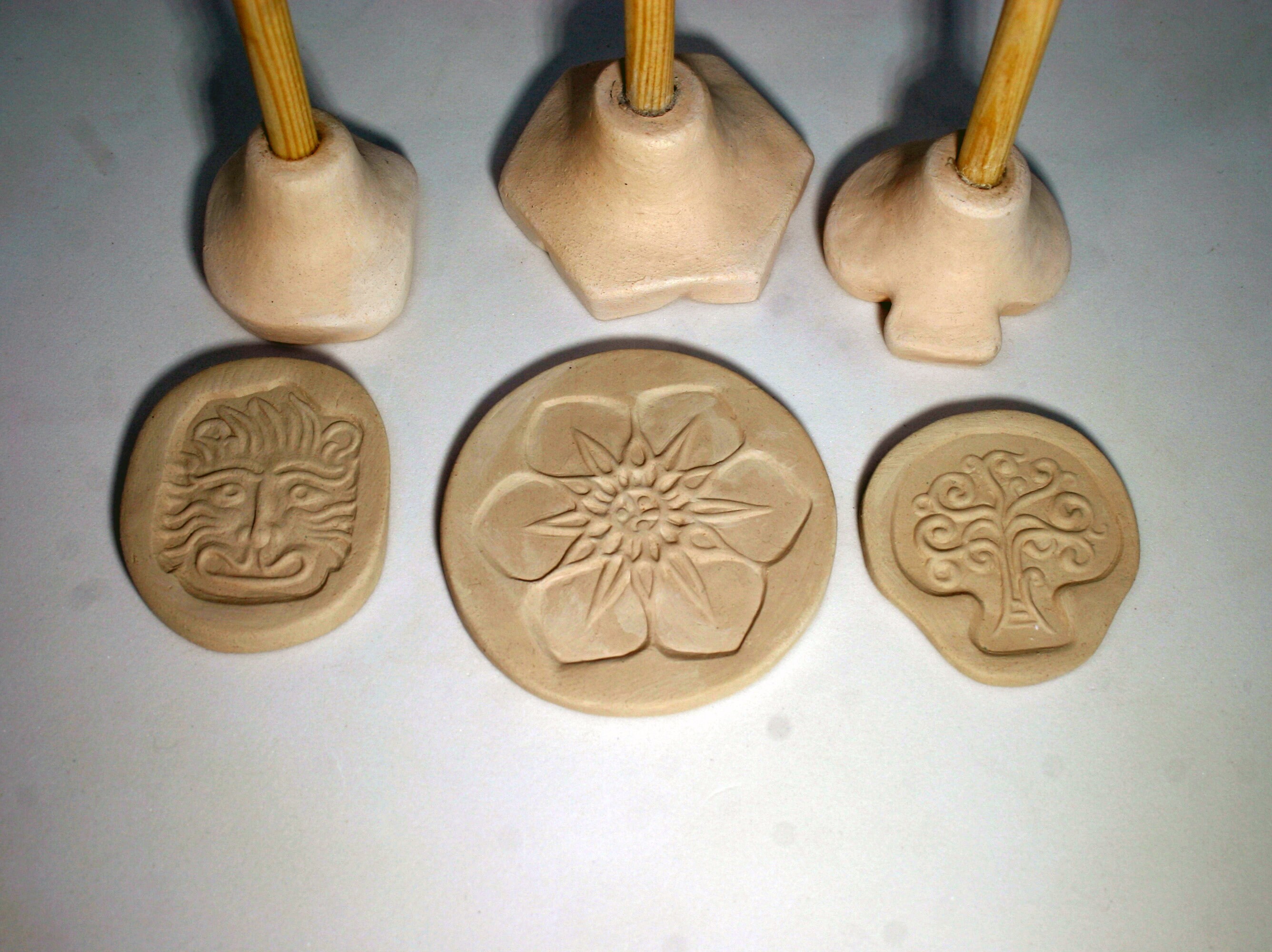 Set of 3 BISQUE clay stamps with wooden handles for Clay Etsy