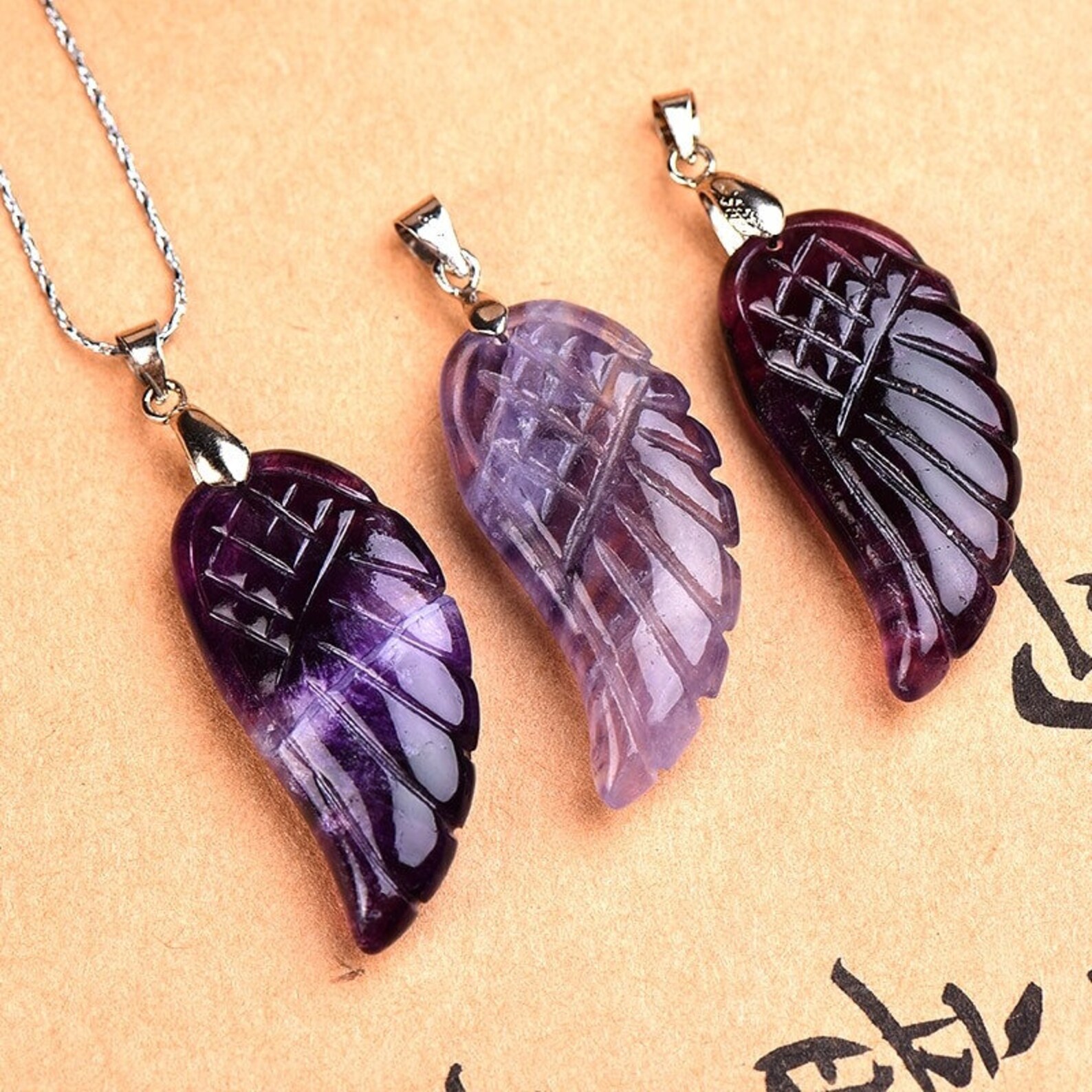 Amethyst Angel Wing Pendant Simple Crystal Pendant Natural Etsy